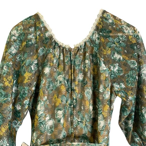 Vintage Kati for Laura Phillips 1970s Maxi Dress Green Blue Floral 12 - Picture 12 of 13